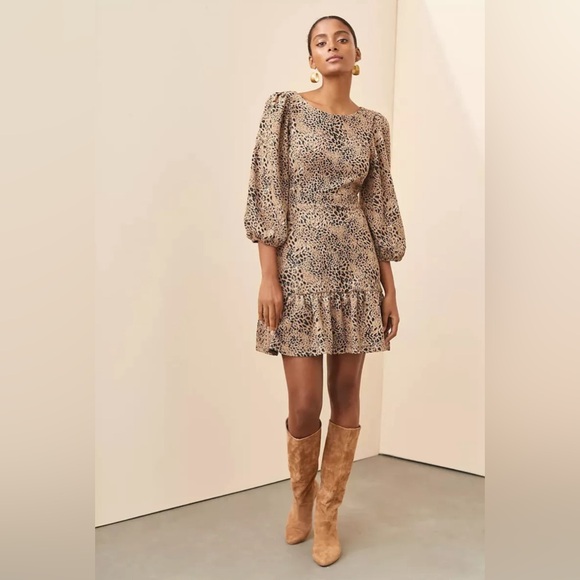 Maeve Dresses Maeve By Anthropologie Leopard Print Puff Sleeve Cut